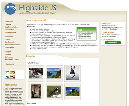 HighslideJS が配布されている公式サイト