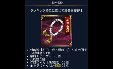 武将内ランキング褒美
