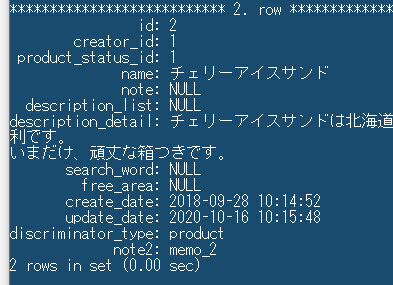 追加したカラムにデータが入ることの確認
