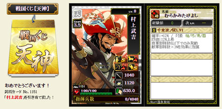 天神くじで排出された村上武吉