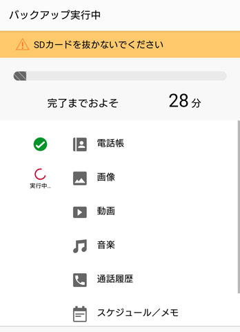 バックアップ中