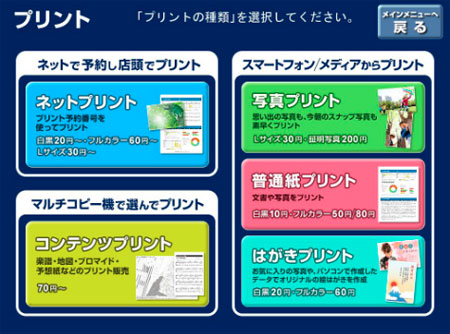コピー機のプリントメニュー